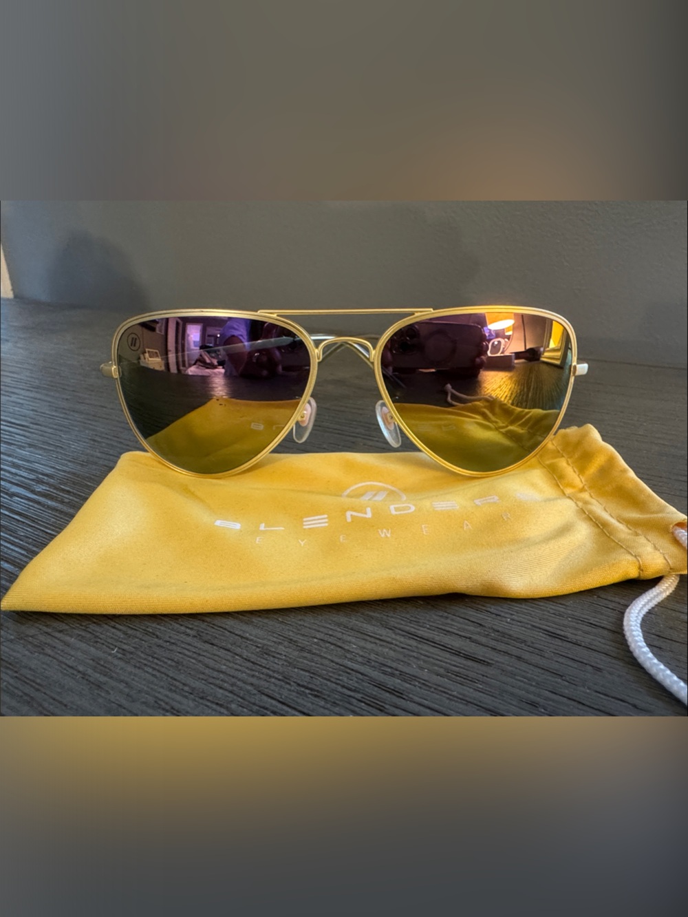Blenders Gold Aviator Sunglasses with Purple Mirrored Lenses